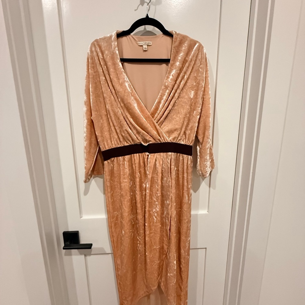 New York & Company Peach Velvet Long Sleeve Dress